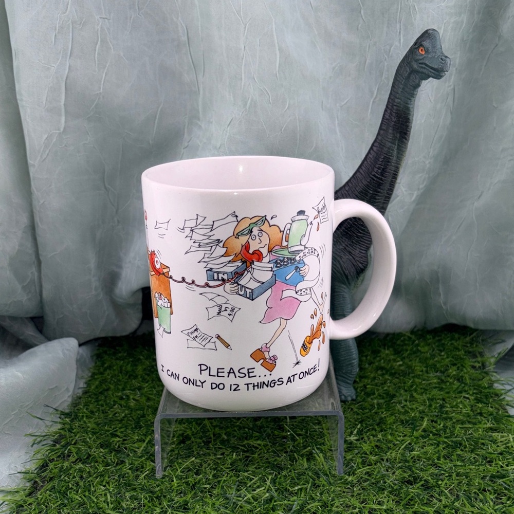 Vintage 1980s Hallmark Cartoon Multi-Tasking White Ceramic Mug